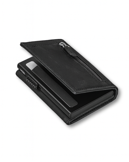 Billetera  Tarjetero RUSTICO / Cuero Genuino (Negro)