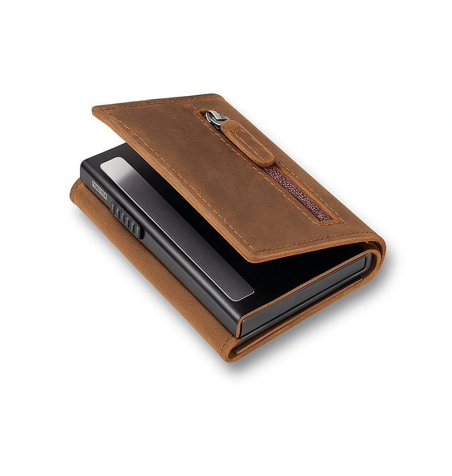 Billetera  Tarjetero RUSTICO / Cuero Genuino (Marron Claro)