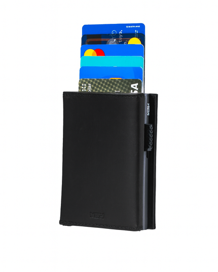 Billetera  Tarjetero RUSTICO / Cuero Genuino (Negro)