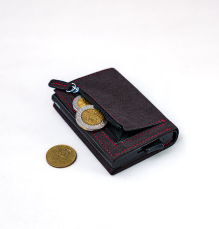 Billetera Tarjetero Noble - Gris con Rojo