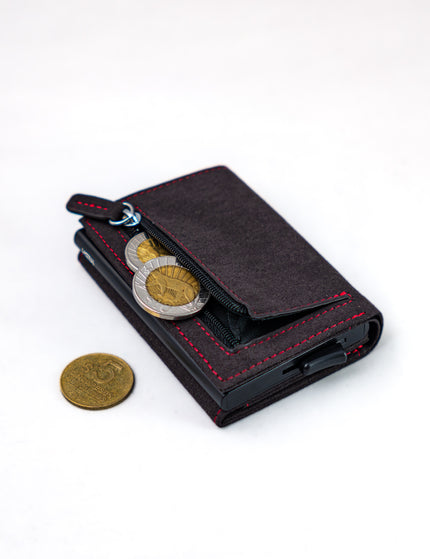 Billetera Tarjetero Noble - Gris con Rojo