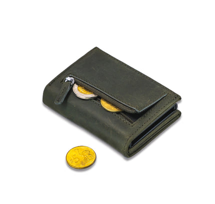 Billetera  Tarjetero RUSTICO  / Cuero Genuino (Verde) (PREVENTA)