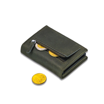 Billetera  Tarjetero RUSTICO  / Cuero Genuino (Verde)