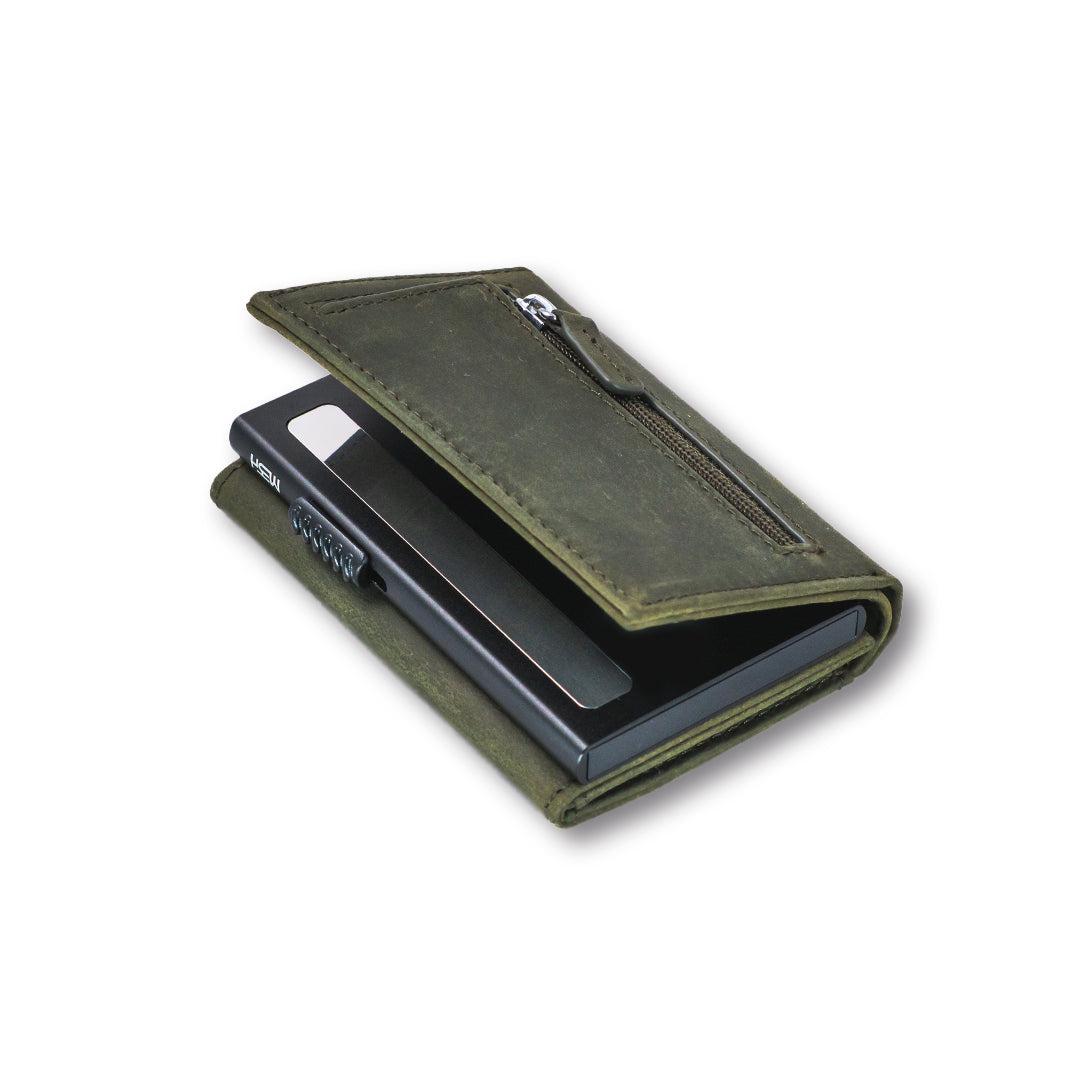 Billetera  Tarjetero RUSTICO  / Cuero Genuino (Verde)