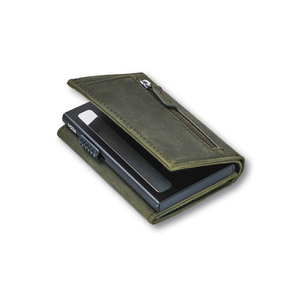 Billetera  Tarjetero RUSTICO  / Cuero Genuino (Verde)