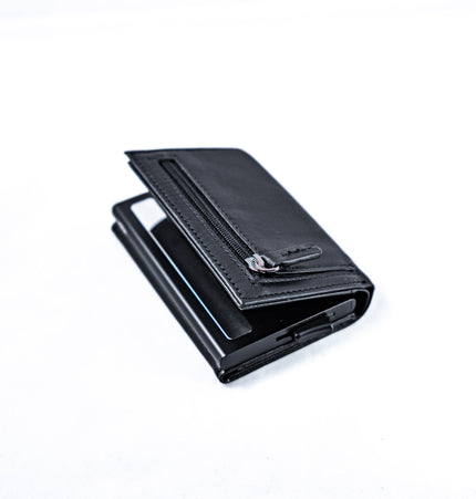 Billetera Tarjetero Premium de Cuero Genuino Color Negro