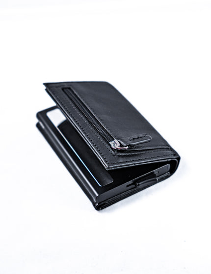 Billetera Tarjetero Premium de Cuero Genuino Color Negro