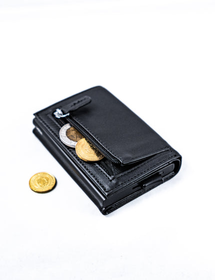 Billetera Tarjetero Premium de Cuero Genuino Color Negro