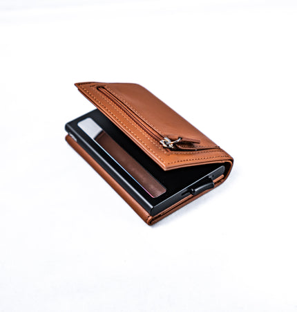 Billetera Tarjetero Premium de Cuero Genuino Color Marrón