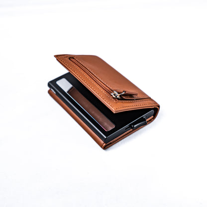 Billetera Tarjetero Premium de Cuero Genuino Color Marrón