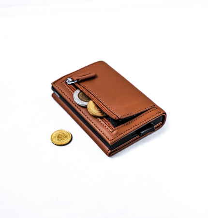 Billetera Tarjetero Premium de Cuero Genuino Color Marrón