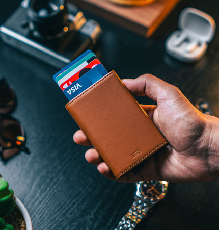 Billetera Tarjetero Premium de Cuero Genuino Color Marrón