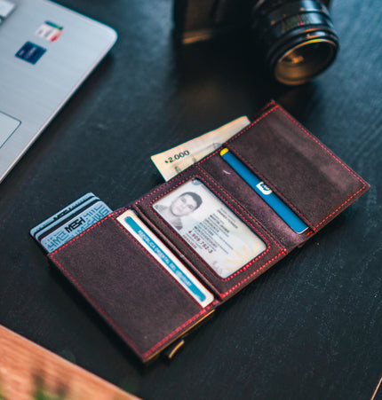 Billetera Tarjetero Noble - Gris con Rojo