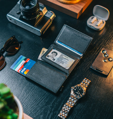 Billetera Tarjetero Premium de Cuero Genuino Color Negro